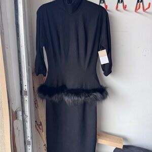 Elegant Black Dress with Fur Trim Peplum